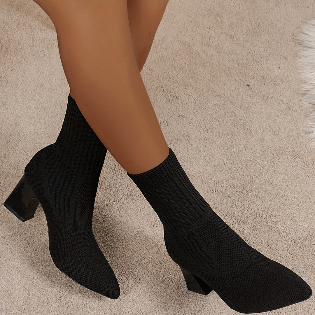 Women's Stretch Knit Ankle Boots with Block Heel (3)