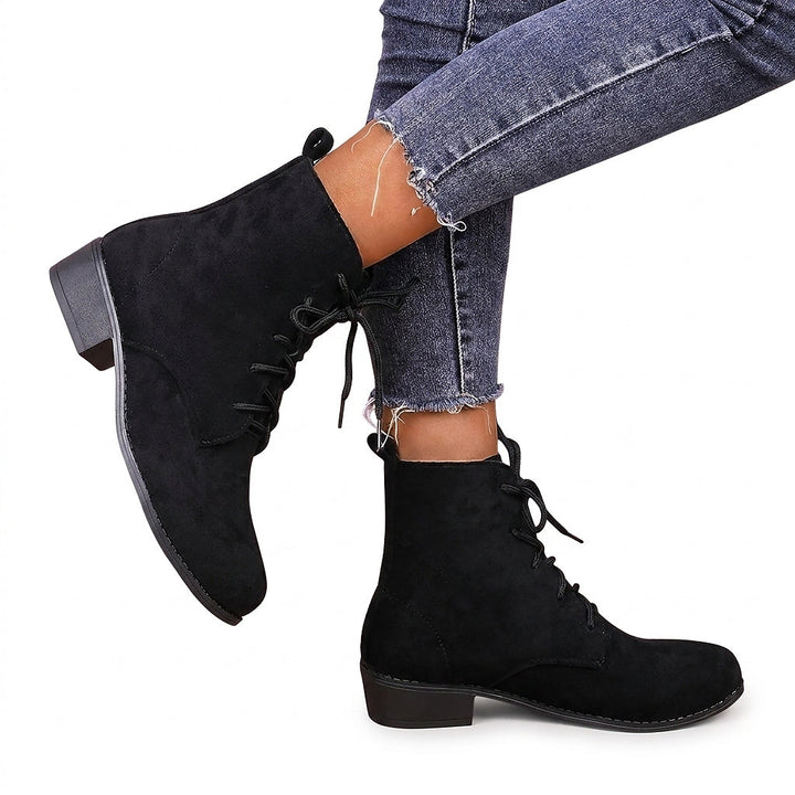 Women's Structured Black Ankle Boots & Block Heel in Black