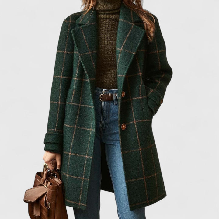Women's Structured Checkered Jacket for Autumn in Dark Green