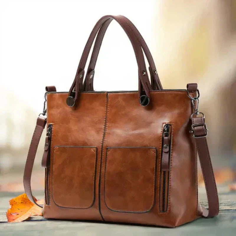 Women's Structured Crossbody Bag with Pockets in Brown