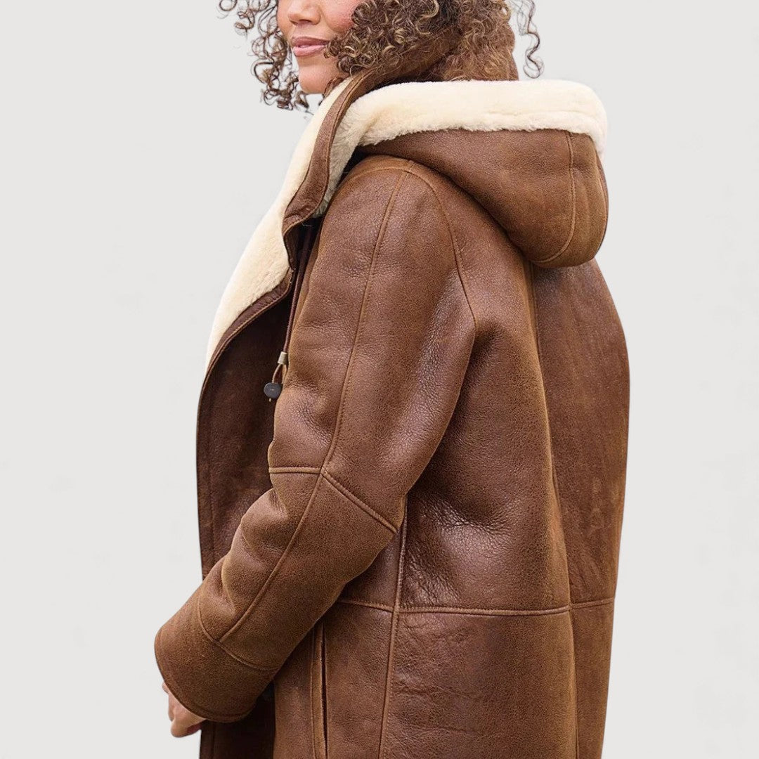 Women's Structured Hooded Shearling Coat for Autumn (2)