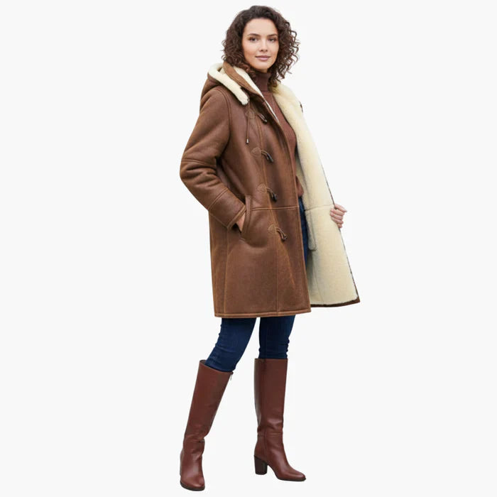 Women's Structured Hooded Shearling Coat for Autumn (3)