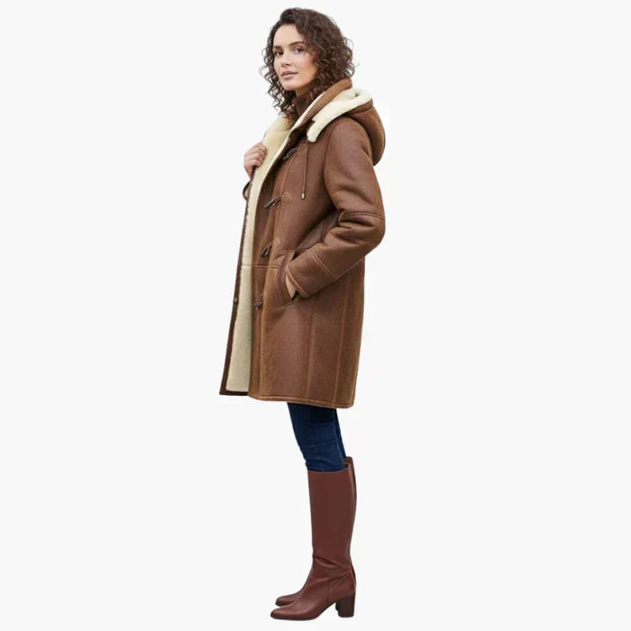 Women's Structured Hooded Shearling Coat for Autumn (4)