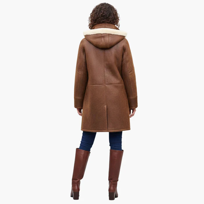 Women's Structured Hooded Shearling Coat for Autumn (5)