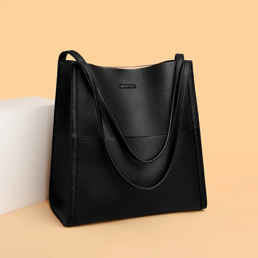 Women's Structured Leather Tote Bag for Work in Black