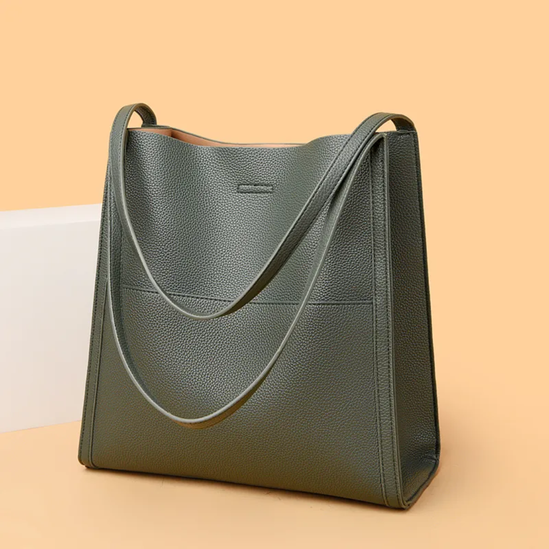 Women's Structured Leather Tote Bag for Work in Green