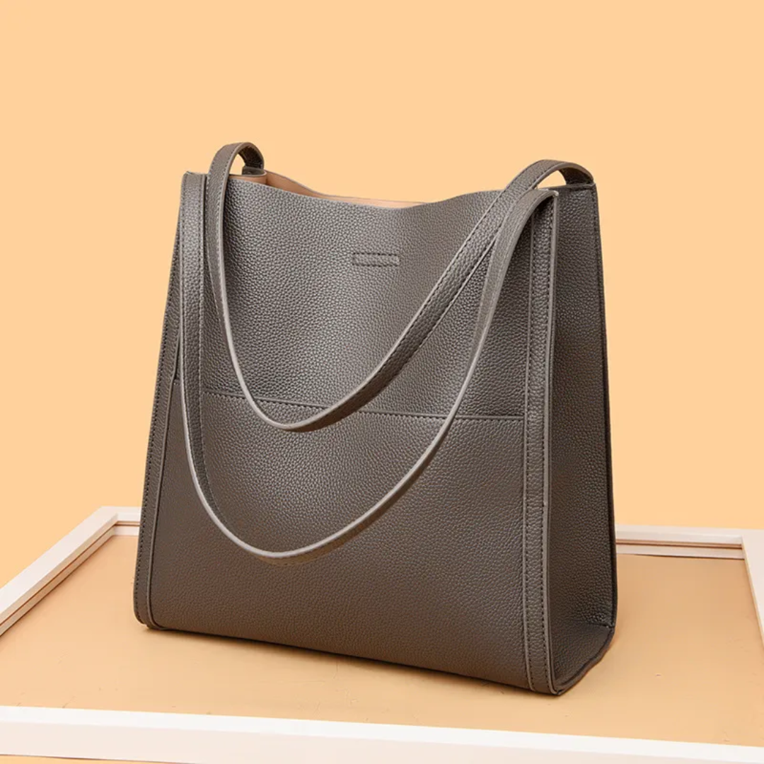 Women's Structured Leather Tote Bag for Work in Grey