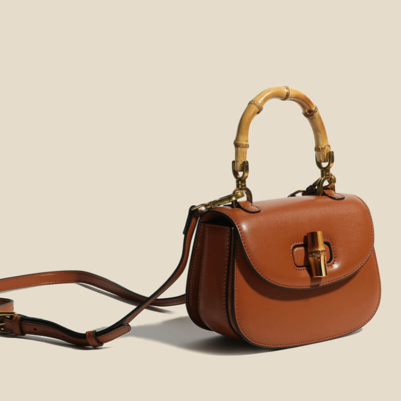 Women's Structured Leather Tote Bag with Bamboo Accents (5)
