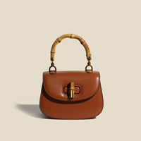 Mia | Women's Structured Leather Tote Bag with Bamboo Accents