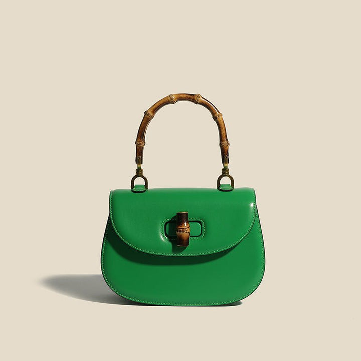 Women's Structured Leather Tote Bag with Bamboo Accents in Jade Green
