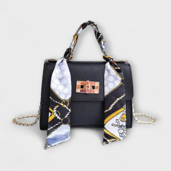 Women's Structured Tote Bag with Chain Strap in Black Crocodile