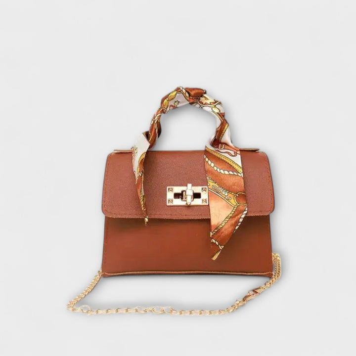 Women's Structured Tote Bag with Chain Strap in Brown