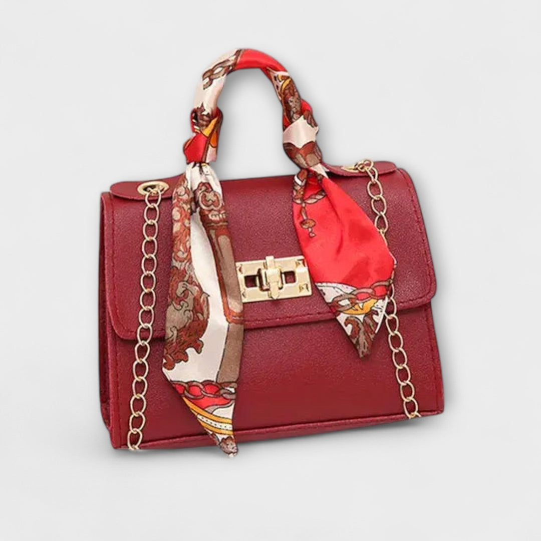 Women's Structured Tote Bag with Chain Strap in Burgundy