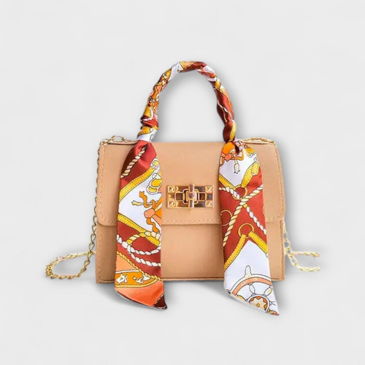 Women's Structured Tote Bag with Chain Strap in Light Brown