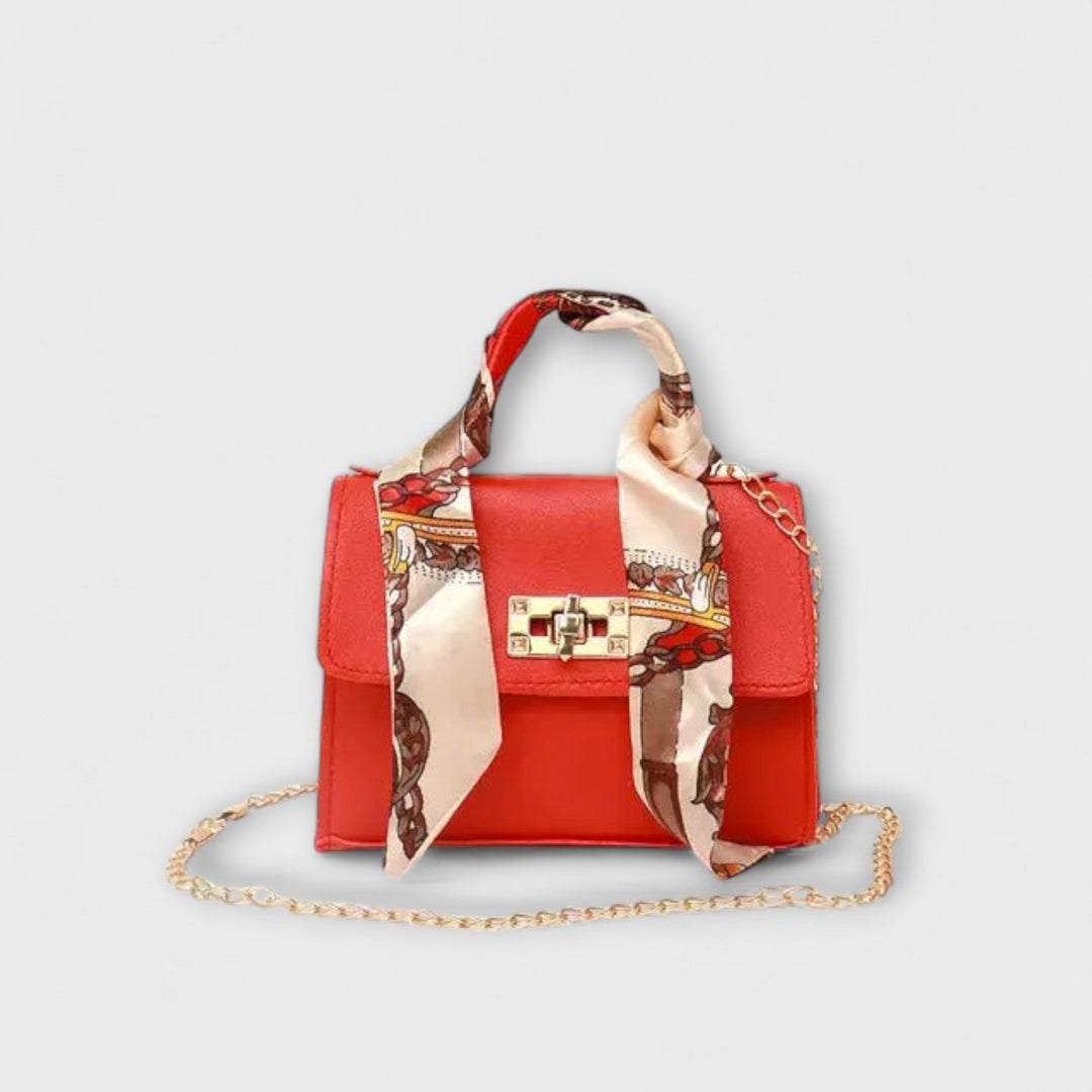 Women's Structured Tote Bag with Chain Strap in Red