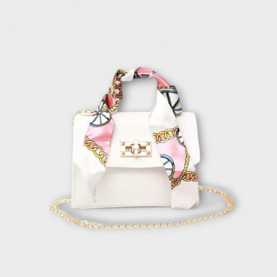 Women's Structured Tote Bag with Chain Strap in White