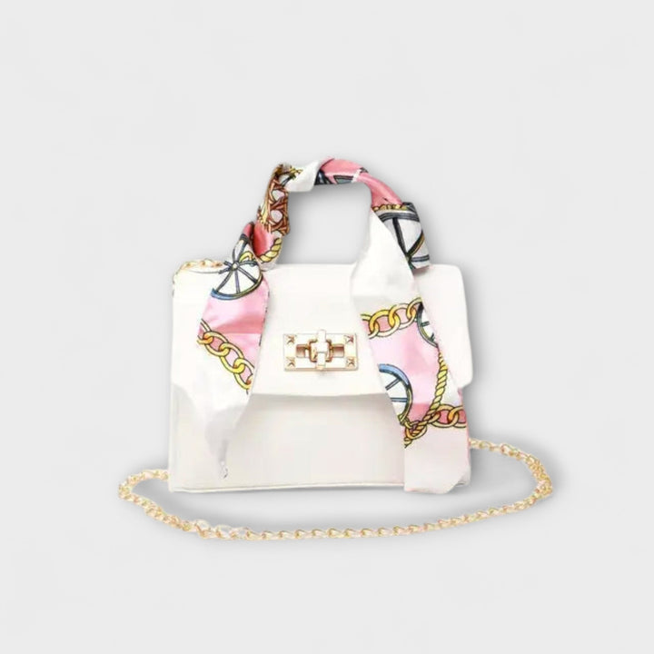 Women's Structured Tote Bag with Chain Strap in White