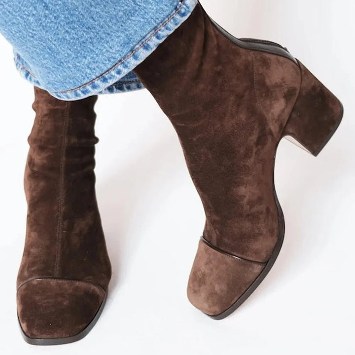 Women's Suede Cowboy Boots with Block Heel in Brown