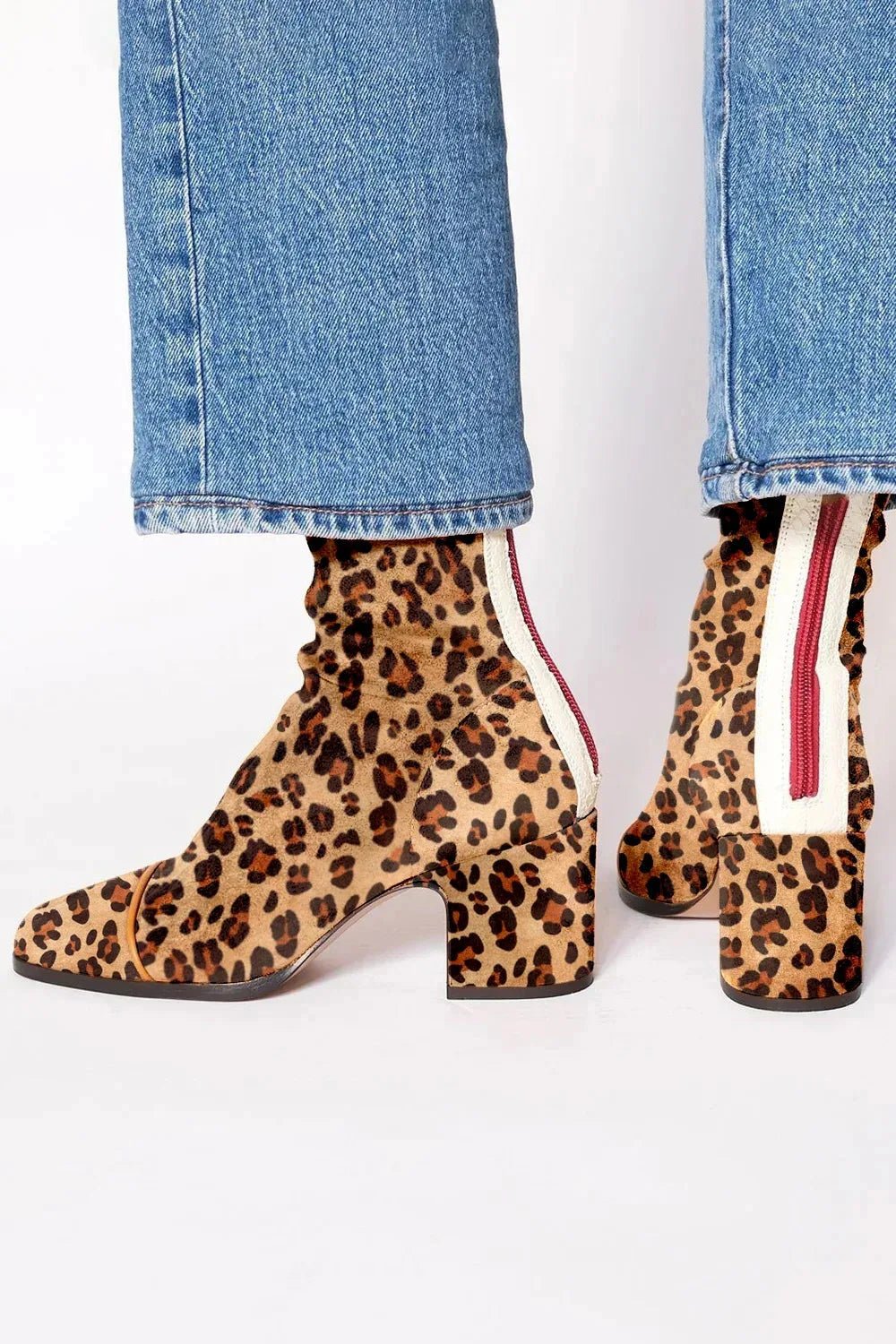 Women's Suede Cowboy Boots with Block Heel in Leopard-print
