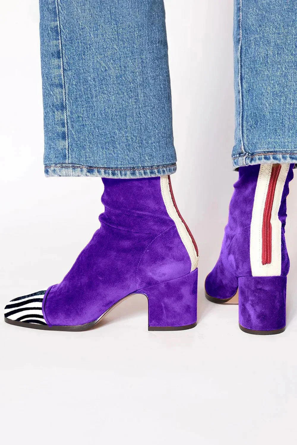 Women's Suede Cowboy Boots with Block Heel in Purple