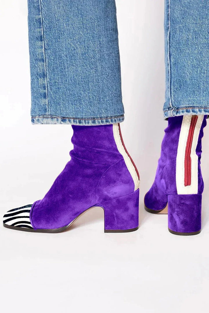 Women's Suede Cowboy Boots with Block Heel in Purple