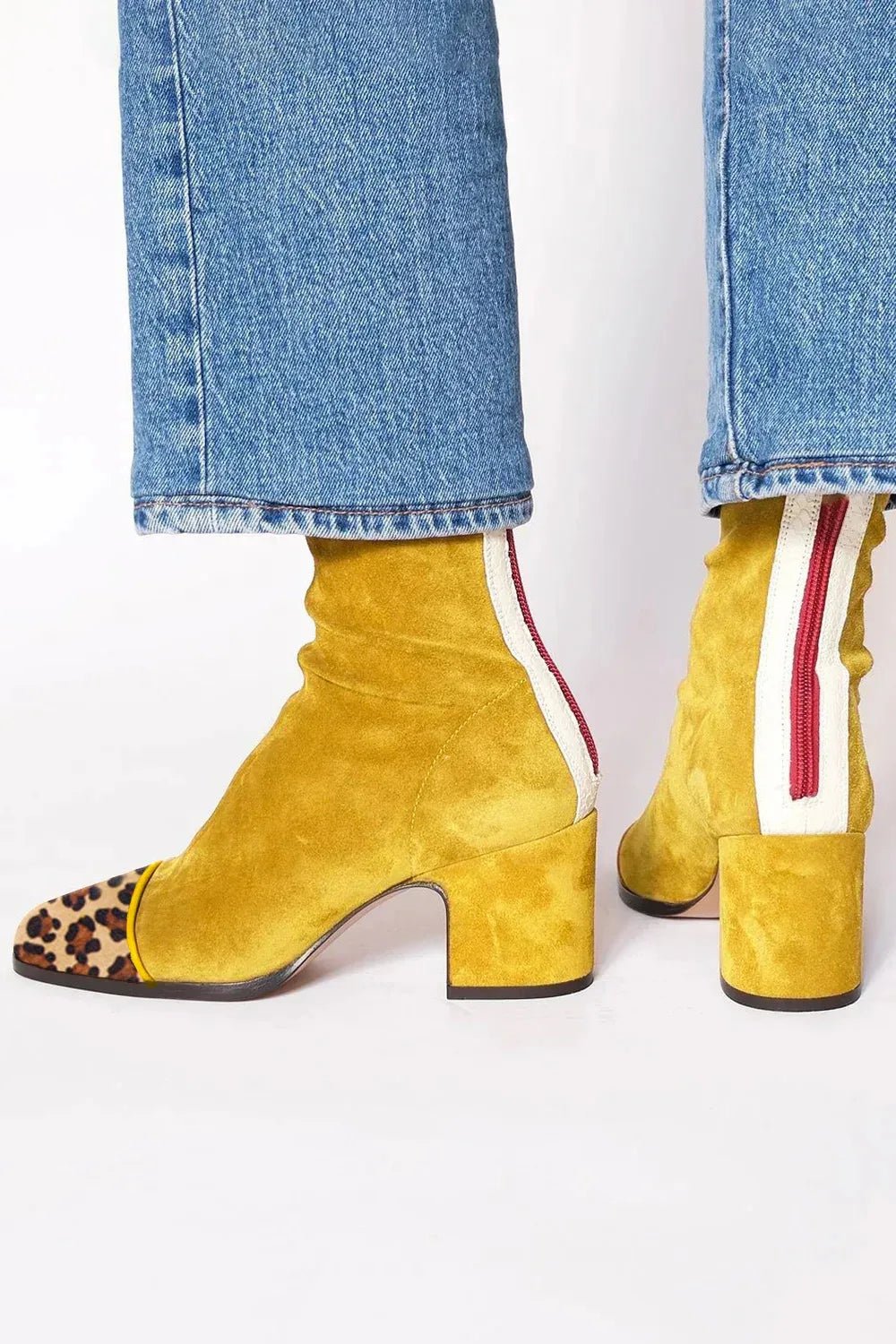 Women's Suede Cowboy Boots with Block Heel in Yellow