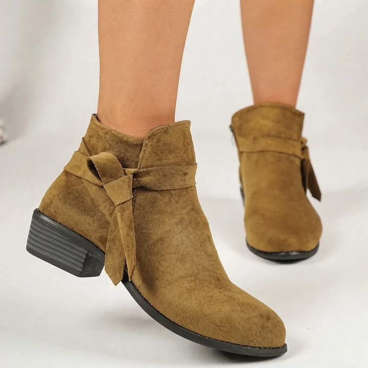 Women's Suede-Like Pointed Ankle Boots with Block Heel (3)