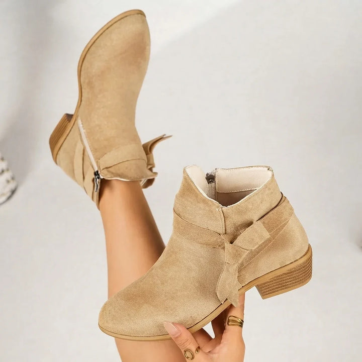 Women's Suede-Like Pointed Ankle Boots with Block Heel (5)