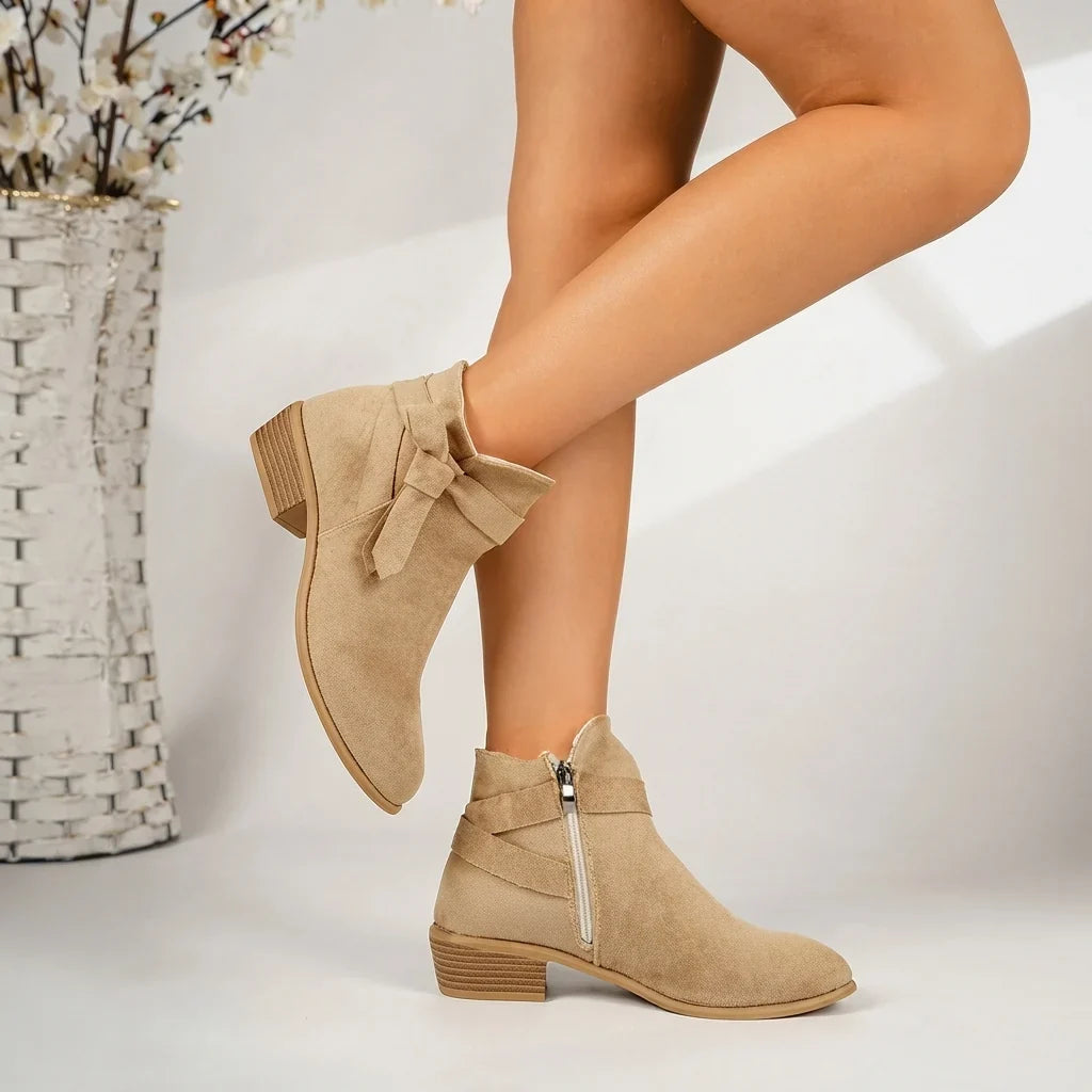 Women's Suede-Like Pointed Ankle Boots with Block Heel (7)