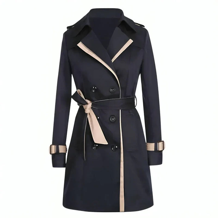 Women's Tailored Knee-Length Coat with Belt in Black