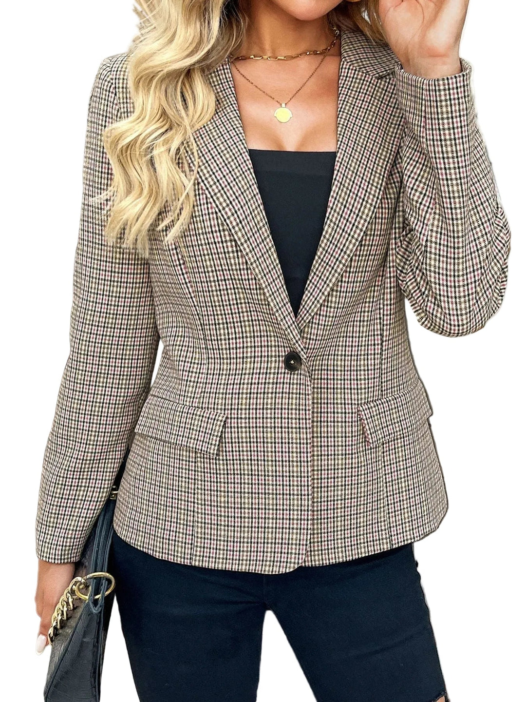 Women's Tailored Lapel Blazer with Long Sleeves in Grey