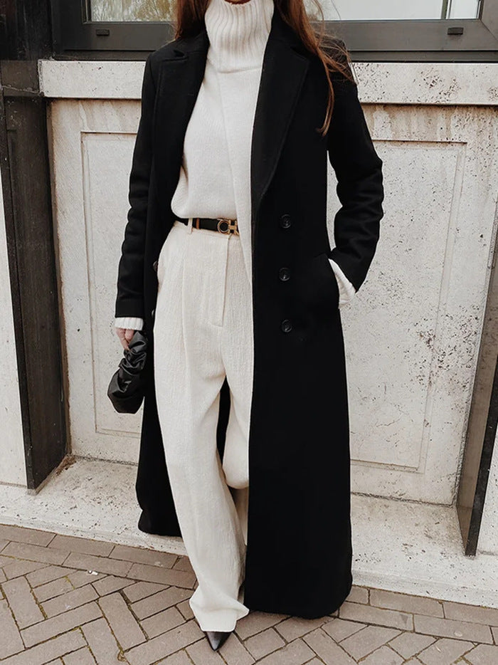 Women's Tailored Longline Coat with Pockets in Black