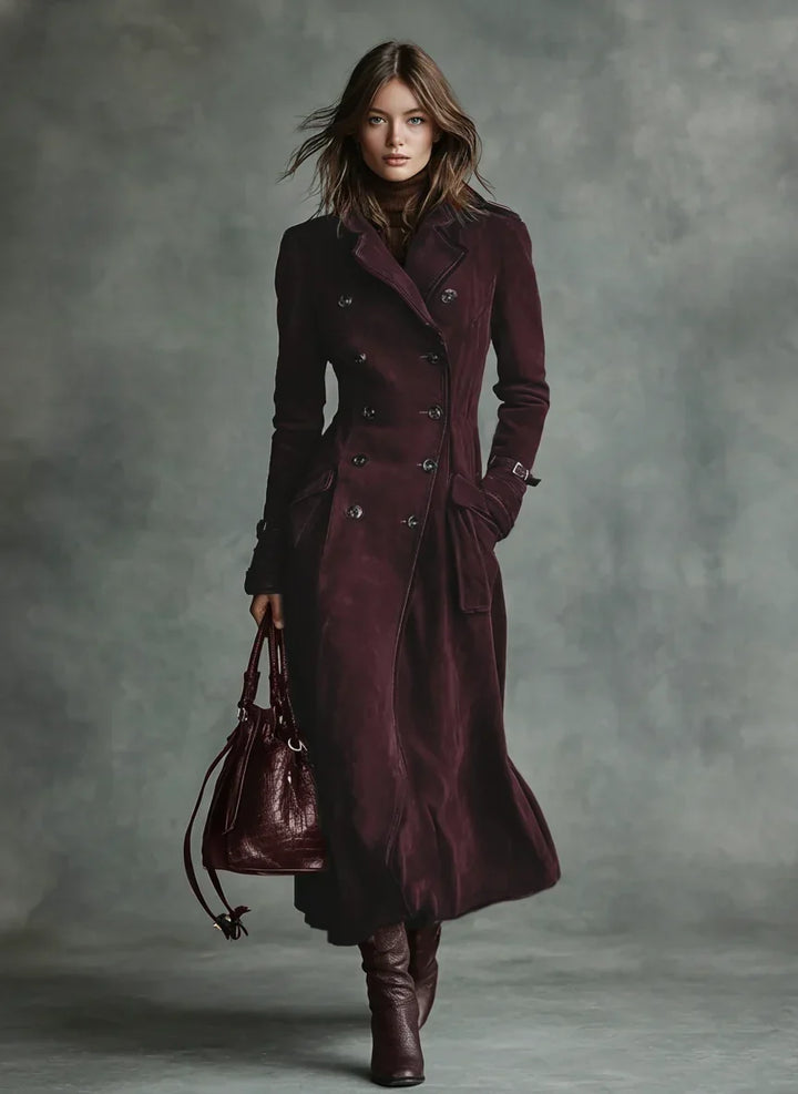 Women's Tailored Longline Trench Coat for Autumn in Cabernet