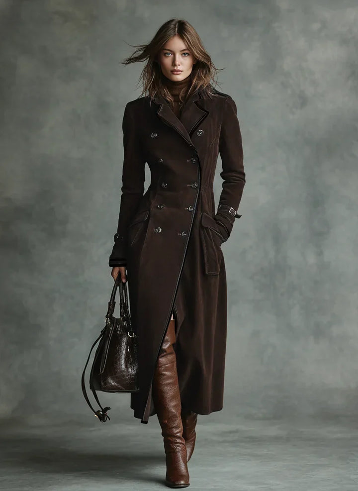 Women's Tailored Longline Trench Coat for Autumn in Coffee