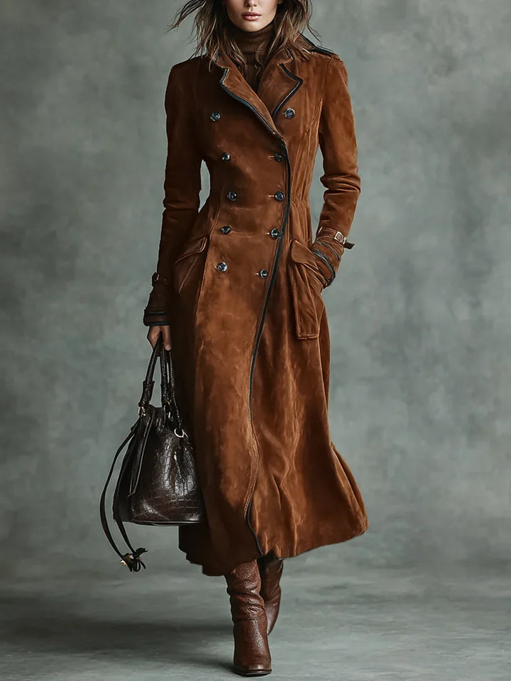 Women's Tailored Longline Trench Coat for Autumn in Dark Brown