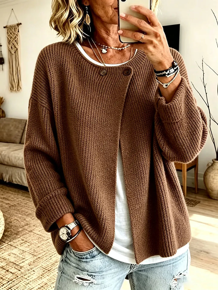 Women's Textured Jumper Dress, Cardigan-Style for Layering in Coffee