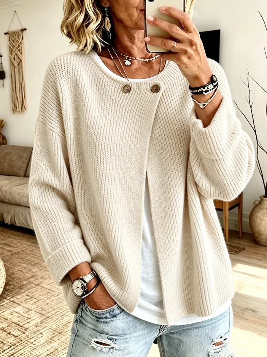 Women's Textured Jumper Dress, Cardigan-Style for Layering in White (Almost sold out)