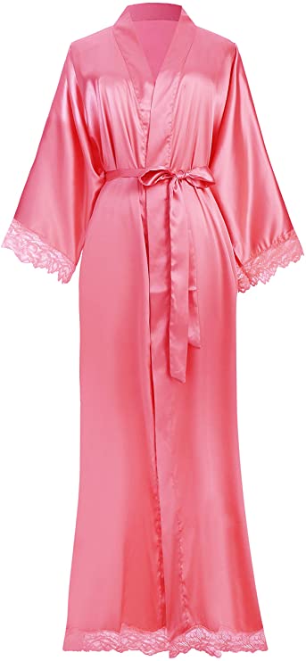 Women's Tie-Belt Satin Wrap Midi Dress in Pink