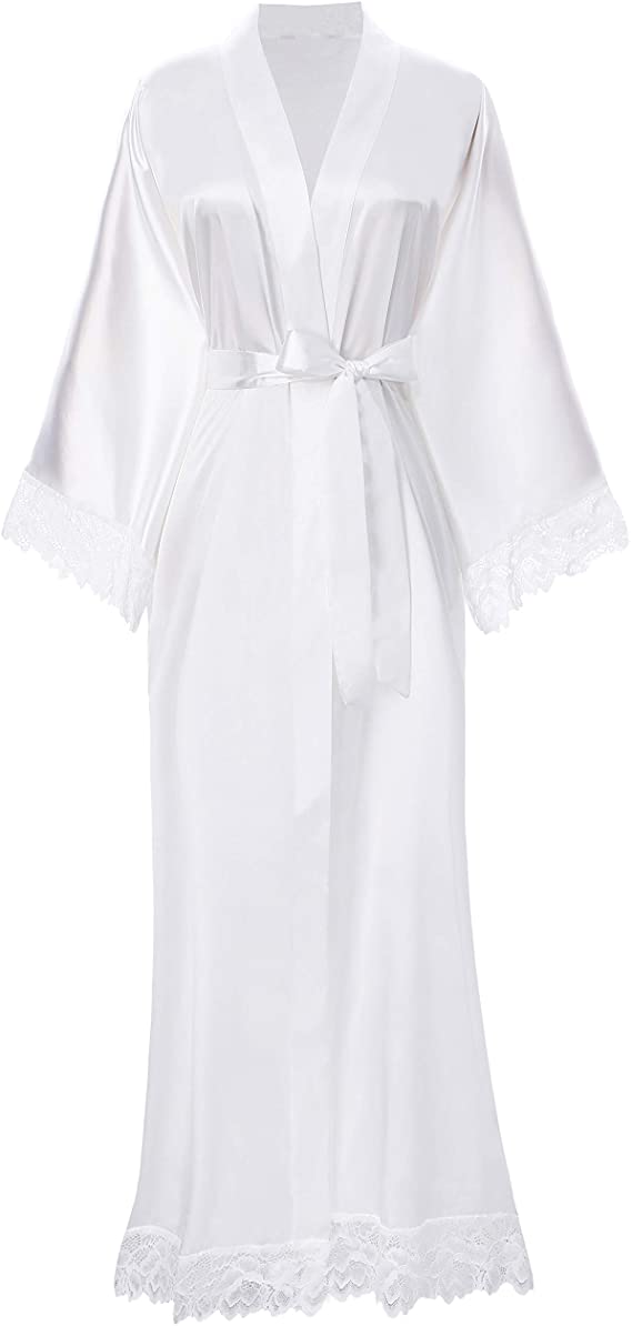 Women's Tie-Belt Satin Wrap Midi Dress in White