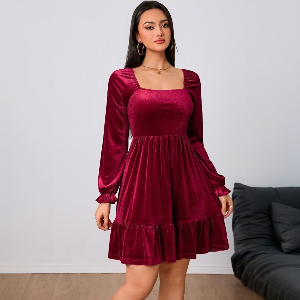 Women's Tiered Velvet Mini Party Dress (3)
