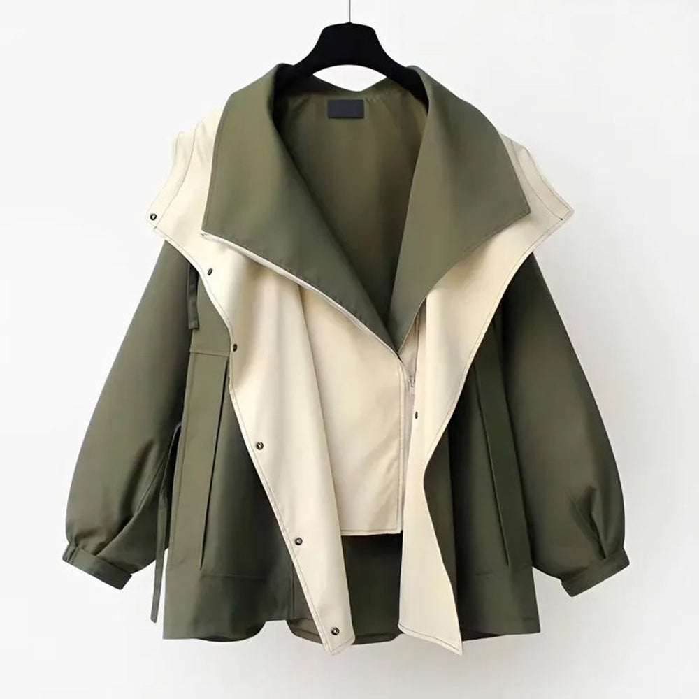 Women's Trench Coat for Autumn Commuting in Olive Green