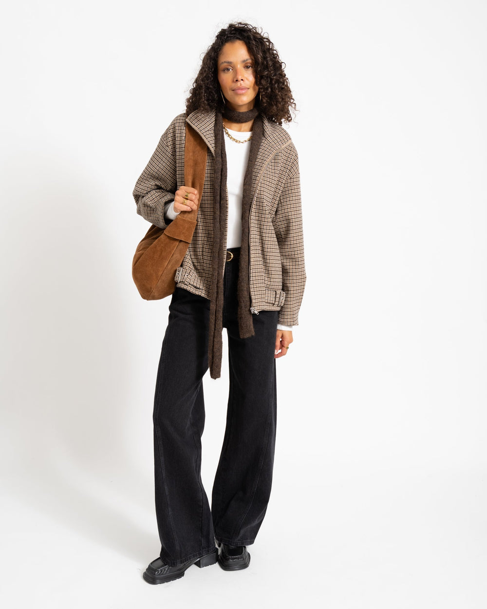 Women's Trench Coat in Checked Pattern in Beige 2