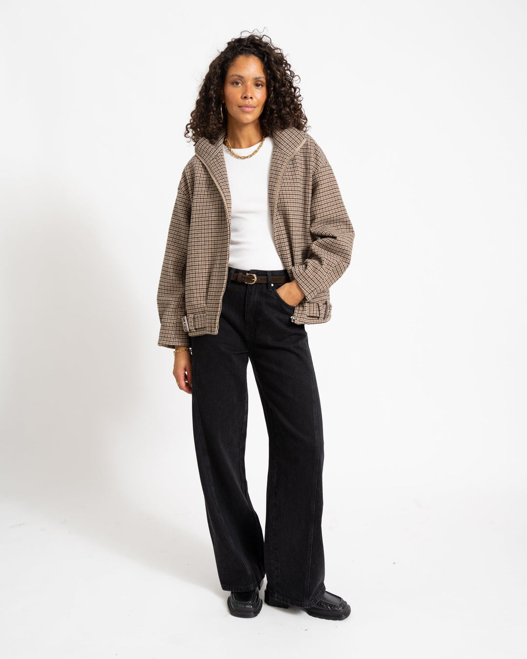 Women's Trench Coat in Checked Pattern in Beige 3