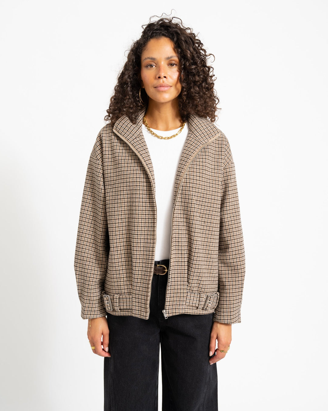 Women's Trench Coat in Checked Pattern in Beige 4
