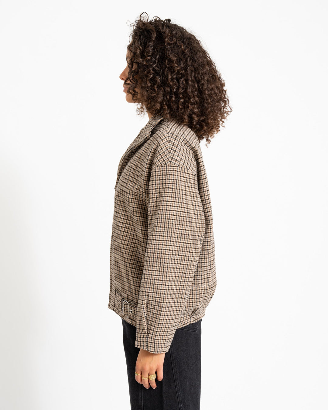 Women's Trench Coat in Checked Pattern in Beige 5