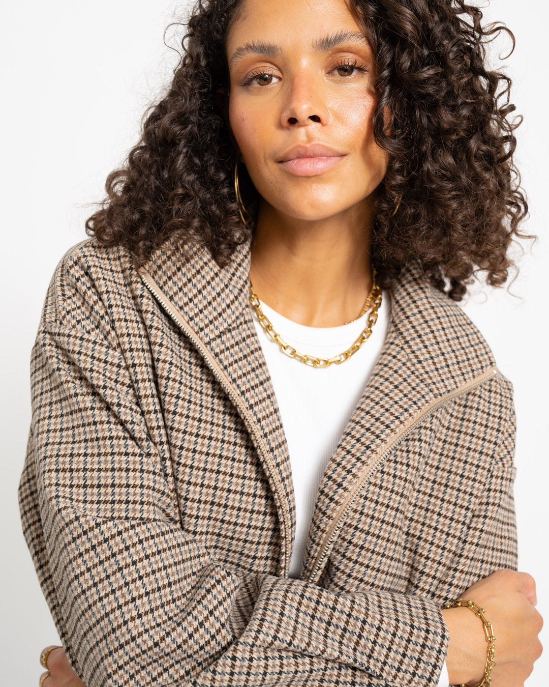 Women's Trench Coat in Checked Pattern in Beige 7