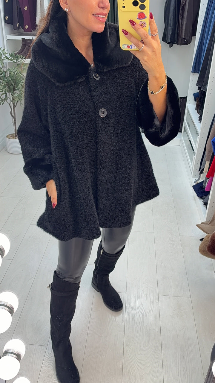 Women's Trench Coat in Chenille for Winter in Black