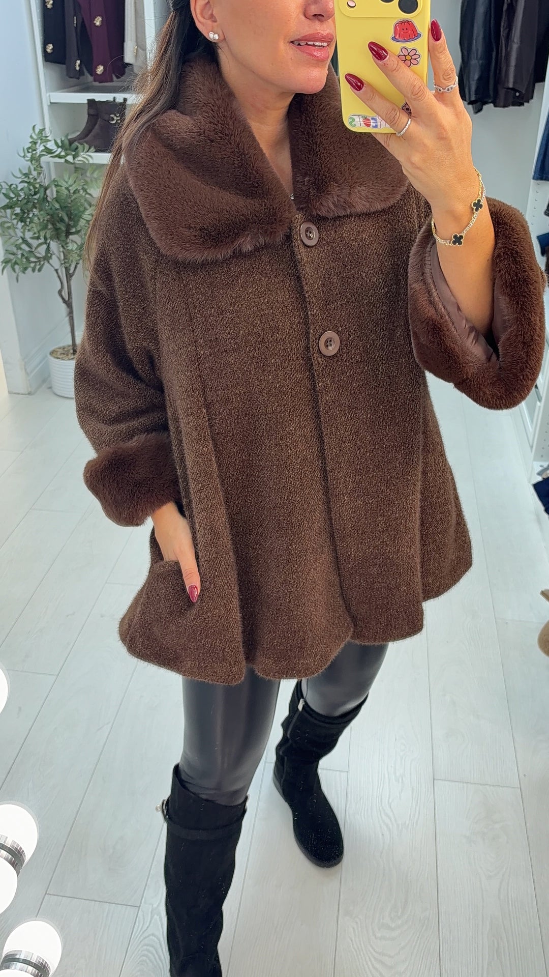 Women's Trench Coat in Chenille for Winter in Chocolate