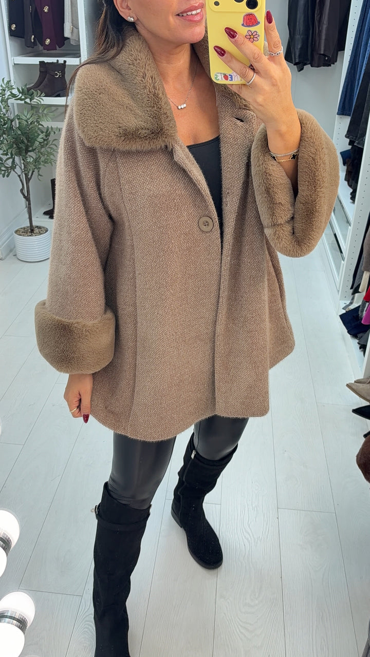 Women's Trench Coat in Chenille for Winter in Mocha