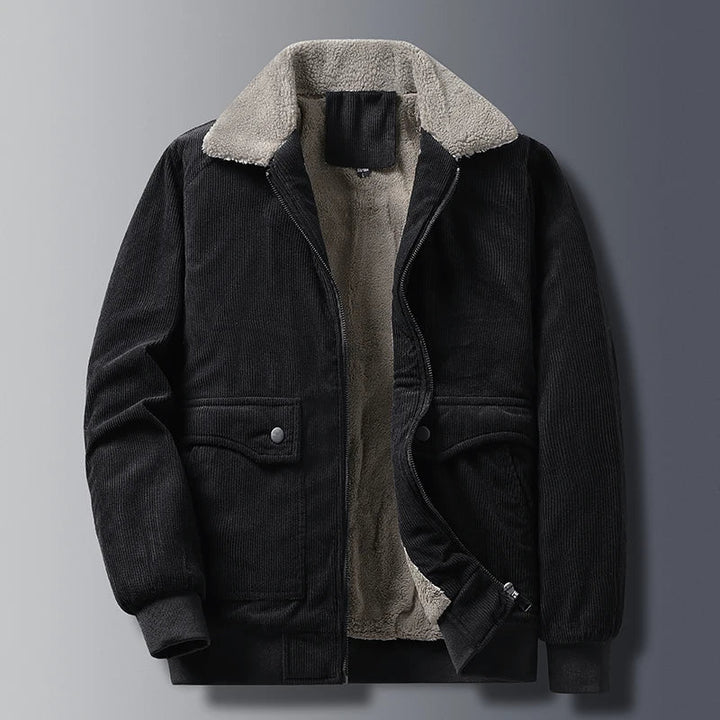 Women's Trench Coat in Corduroy with Fleece Lining in Black